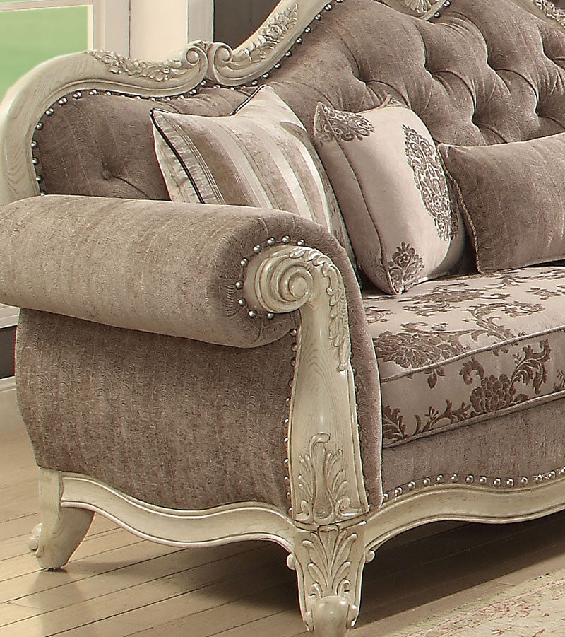 Antique White Living Room Couch Set Furniture - Beige Fabric Sofa Loveseat IRA5