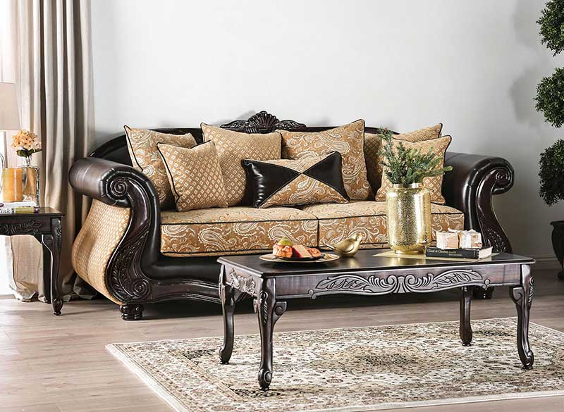 AISLYNN - Traditional Living Room Gold & Brown Sofa & Loveseat Set - Made in USA