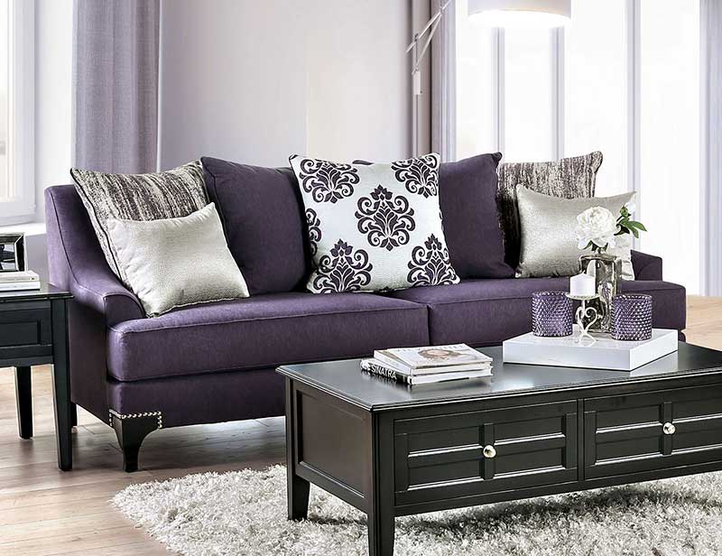 PALISADES - Transitional Living Room Purple Chenille Sofa & Loveseat Set - Made in USA