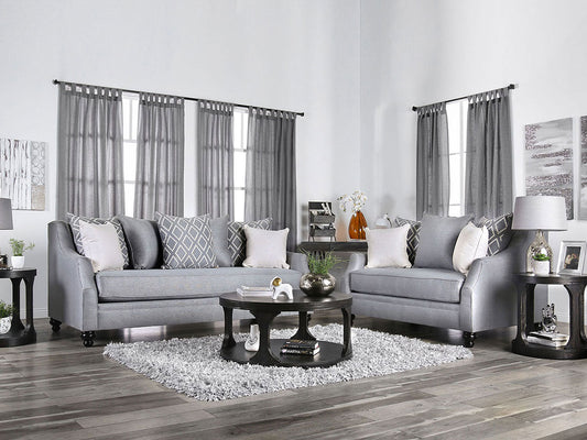 SPENCER - Transitional Living Room Gray Chenille Sofa & Loveseat Set - Made in USA