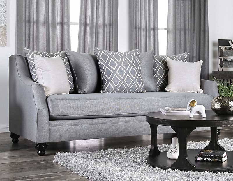 SPENCER - Transitional Living Room Gray Chenille Sofa & Loveseat Set - Made in USA