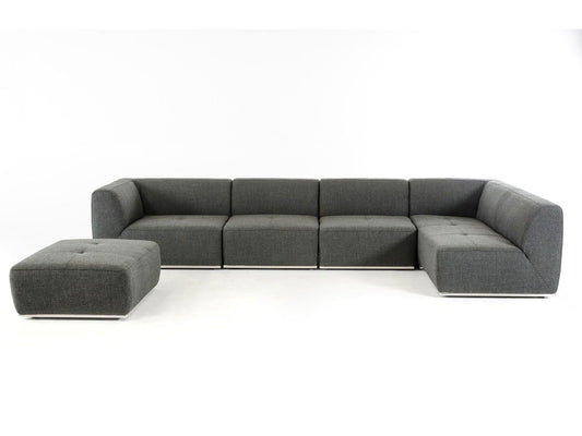 MIELI - Modern Modular Gray Fabric Sectional Sofa with Ottoman