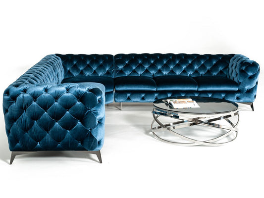 HAMBRY - Modern Blue Tufted Fabric Sectional Sofa