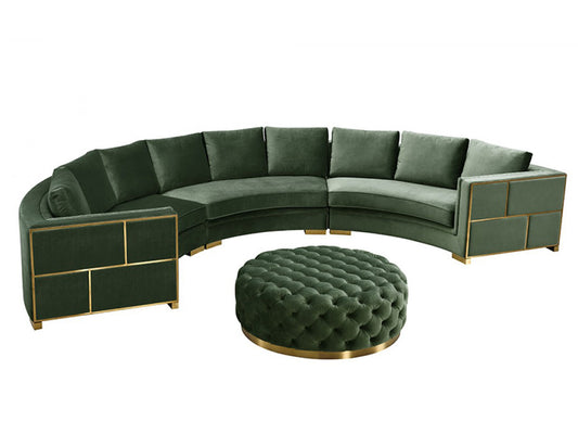 MILOS - Modern Green Velvet Curved Sectional Sofa