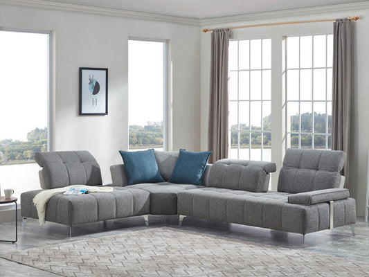 SAVANNAH - Modern Gray Fabric Sectional Sofa with Adjustable Backrest